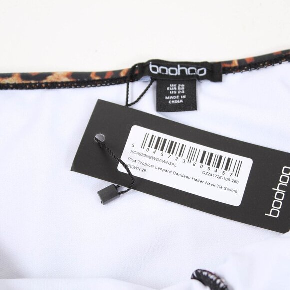 Boohoo Plus Tropical Leopard Bandeau Halter Tie Swimsuit - NWT - Size 24 - Picture 5 of 8
